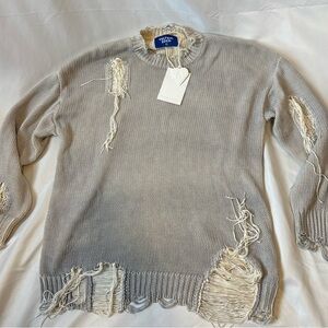 Aelfric Eden NWT Distressed Grunge Cozy Oversized Sweater XL Cream/Gray